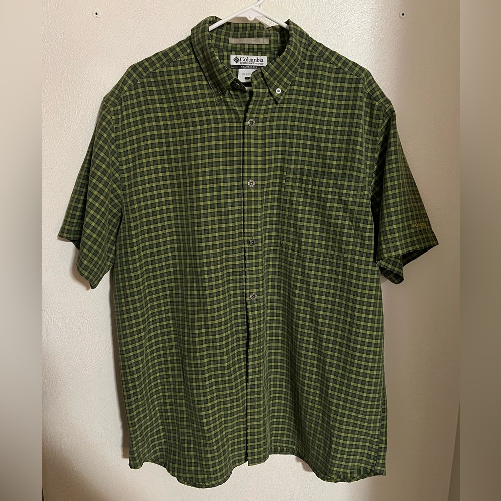 COLUMBIA XCO Classic Plaid Short Sleeve Button Down Shirt Green Blue Men's Sz L